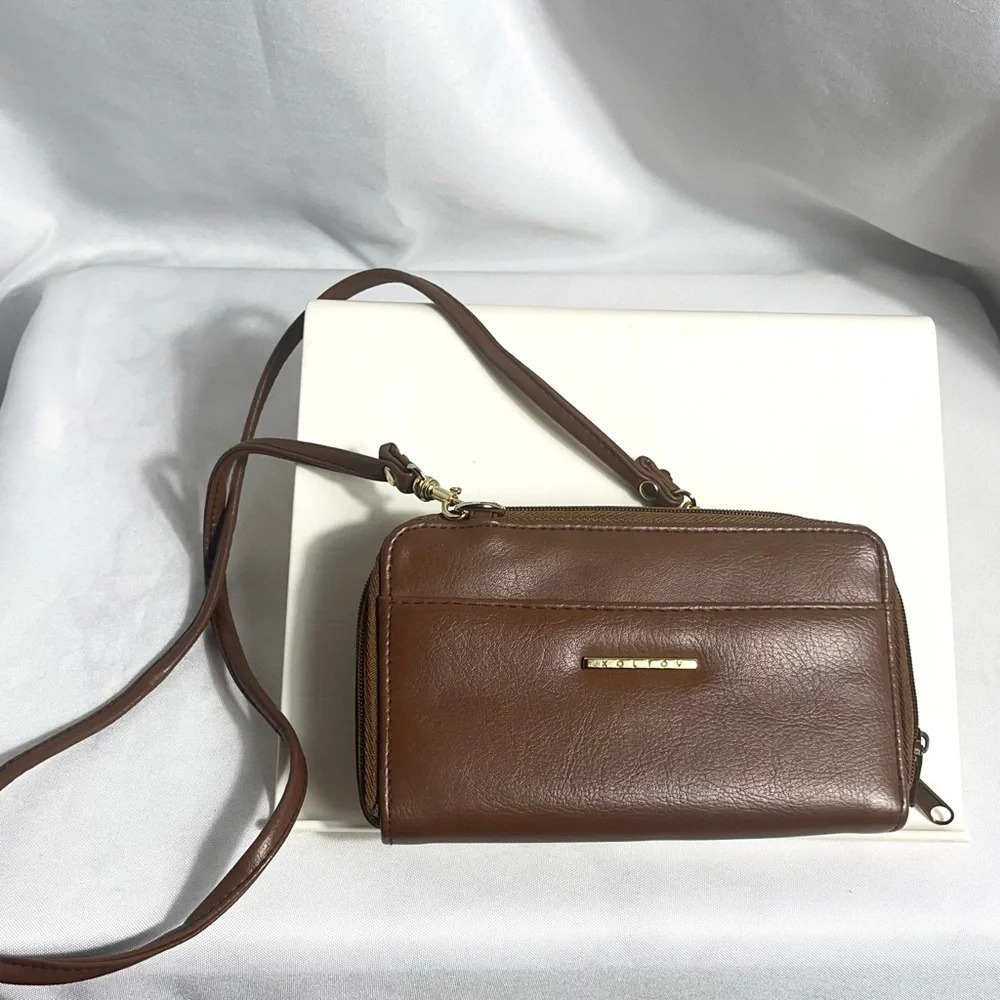 Koltov Women’s Chocolate Brown Crossbody Mutli Comparment Purse Full Zip Leather